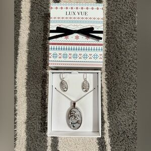 NEW Diamonique LUX VUE Magnifying Glass Necklace & Earring Set *OVAL SHAPE*